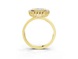 Yellow gold Emerald Halo Diamond Ring with Milgrain Edge and Round Prong Setting_29