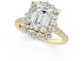 Yellow gold Emerald Halo Diamond Ring with Pavé Band and Prong Setting_22