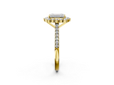 Yellow gold Emerald Halo Diamond Ring with Pavé Band and Prong Setting_23