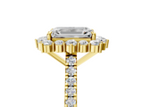 Yellow gold Emerald Halo Diamond Ring with Pavé Band and Prong Setting_26