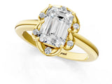 Yellow gold Emerald Halo Diamond Ring with Round Cluster Setting, Solitaire Band, and Four-Prong Setting_86