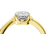 Yellow gold Emerald Halo Diamond Ring with Round Cluster Setting, Solitaire Band, and Four-Prong Setting_89