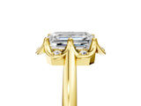 Yellow gold Emerald Halo Diamond Ring with Round Cluster Setting, Solitaire Band, and Four-Prong Setting_90