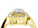 Yellow gold Emerald Halo Diamond Ring with Split Shank and Four-Prong Setting_53