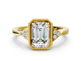 Yellow gold Emerald Halo Diamond Ring with Tapered Band and Four-Prong Setting_10