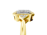 Yellow gold Emerald Halo Diamond Ring with Tapered Band and Four-Prong Setting_15