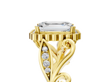 Yellow gold Emerald Halo Diamond Ring with Vintage Split Shank and Four-Prong Setting_25