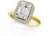 Yellow gold Emerald Halo Diamond Solitaire with Pavé Band and Four-Prong Setting_91
