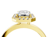 Yellow gold Emerald Halo Diamond Solitaire with Pavé Band and Four-Prong Setting_94