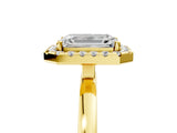 Yellow gold Emerald Halo Diamond Solitaire with Pavé Band and Four-Prong Setting_95