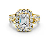 Yellow gold Emerald Halo Diamond Split Shank Engagement Ring with Prong Setting_39
