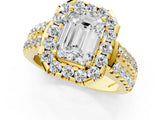 Yellow gold Emerald Halo Diamond Split Shank Engagement Ring with Prong Setting_40