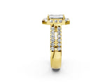 Yellow gold Emerald Halo Diamond Split Shank Engagement Ring with Prong Setting_41