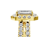 Yellow gold Emerald Halo Diamond Split Shank Engagement Ring with Prong Setting_44