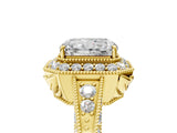Yellow gold Emerald Halo Diamond Split Shank Ring with Milgrain Detail_55