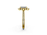 Yellow gold Emerald Halo Milgrain Pave Diamond Ring with Four-Prong Setting 2