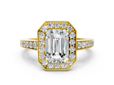 Yellow gold Emerald Halo Pavé Diamond Engagement Ring with Bezel Setting_20