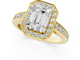 Yellow gold Emerald Halo Pavé Diamond Engagement Ring with Bezel Setting_21