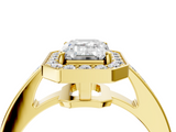 Yellow gold Emerald Halo Pavé Diamond Engagement Ring with Bezel Setting_24