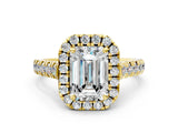 Yellow gold Emerald Halo Pavé Diamond Engagement Ring with Four-Prong Setting_26