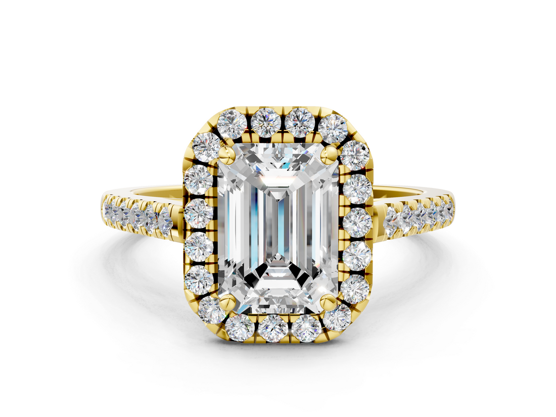 Yellow gold Emerald Halo Pavé Diamond Engagement Ring with Four-Prong Setting_3