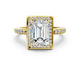 Yellow gold Emerald Halo Pave Band Solitaire Ring with Prong Setting_63