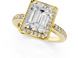 Yellow gold Emerald Halo Pave Band Solitaire Ring with Prong Setting_64