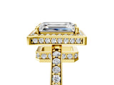 Yellow gold Emerald Halo Pave Band Solitaire Ring with Prong Setting_68