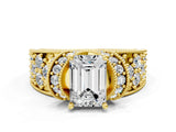 Yellow gold Emerald Halo Pave Diamond Engagement Ring with Milgrain Detailing_53