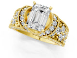 Yellow gold Emerald Halo Pave Diamond Engagement Ring with Milgrain Detailing_54