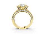 Yellow gold Emerald Halo Pave Diamond Engagement Ring with Milgrain Detailing_56
