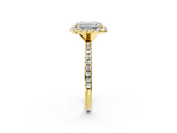 Yellow gold Emerald Halo Round Diamond Pavé Band Four-Prong Ring_5