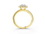 Yellow gold Emerald Halo Round Diamond Pavé Band Four-Prong Ring_6
