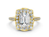 Yellow gold Emerald Halo Round Diamond Pave Band with Four-Prong Setting_38