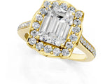 Yellow gold Emerald Halo Round Diamond Pave Band with Four-Prong Setting_39
