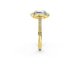 Yellow gold Emerald Halo Round Diamond Pave Band with Four-Prong Setting_40