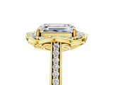 Yellow gold Emerald Halo Round Diamond Pave Band with Four-Prong Setting_43