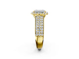 Yellow gold Emerald Halo Round Diamond Pave Band with Prong Setting 2