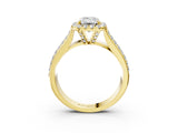 Yellow gold Emerald Halo Round Diamond Pave Band with Prong Setting 3