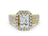 Yellow gold Emerald Halo Round Diamond Pave Band with Prong Setting_26