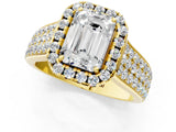Yellow gold Emerald Halo Round Diamond Pave Band with Prong Setting_27