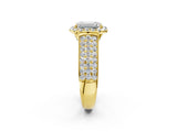 Yellow gold Emerald Halo Round Diamond Pave Band with Prong Setting_28