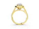 Yellow gold Emerald Halo Solitaire Diamond Ring with Pave Band and Bezel Setting_51