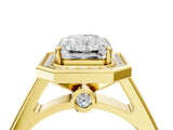 Yellow gold Emerald Halo Solitaire Diamond Ring with Pave Band and Bezel Setting_52