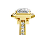 Yellow gold Emerald Halo Solitaire Diamond Ring with Pave Band and Bezel Setting_53