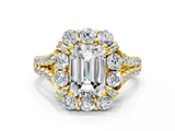 Yellow gold Emerald Halo Split Shank Diamond Engagement Ring with Pave Band and Four-Prong Setting_52