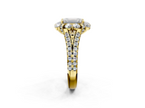 Yellow gold Emerald Halo Split Shank Diamond Engagement Ring with Pave Band and Four-Prong Setting_54