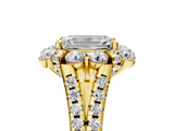 Yellow gold Emerald Halo Split Shank Diamond Engagement Ring with Pave Band and Four-Prong Setting_57