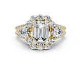 Yellow gold Emerald Halo Split Shank Diamond Engagement Ring with Prong Setting_19