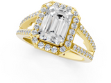 Yellow gold Emerald Halo Split Shank Diamond Ring with Four-Prong Setting_37